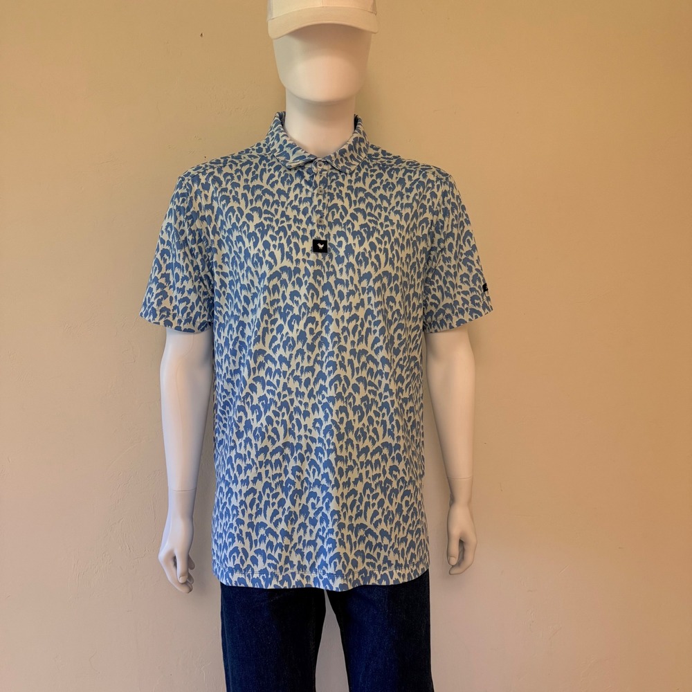Bad Birdie Mens XL Blue White Animal‎ Print Golf Polo Shirt Short Sleeve Stretch